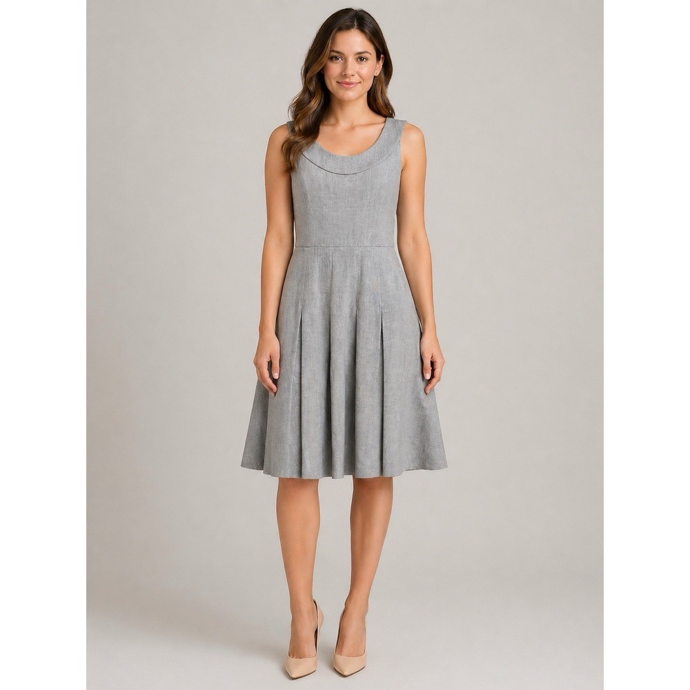 Calvin Klein Gray Fit & Flare Dress Size 8 Fully Lined Pleated Career Midi